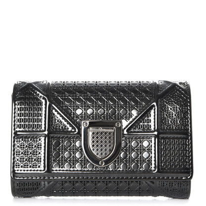 Christian Dior Metallic Patent Micro-Cannage Diorama Elancee Wallet Onyx Black 1 of 11