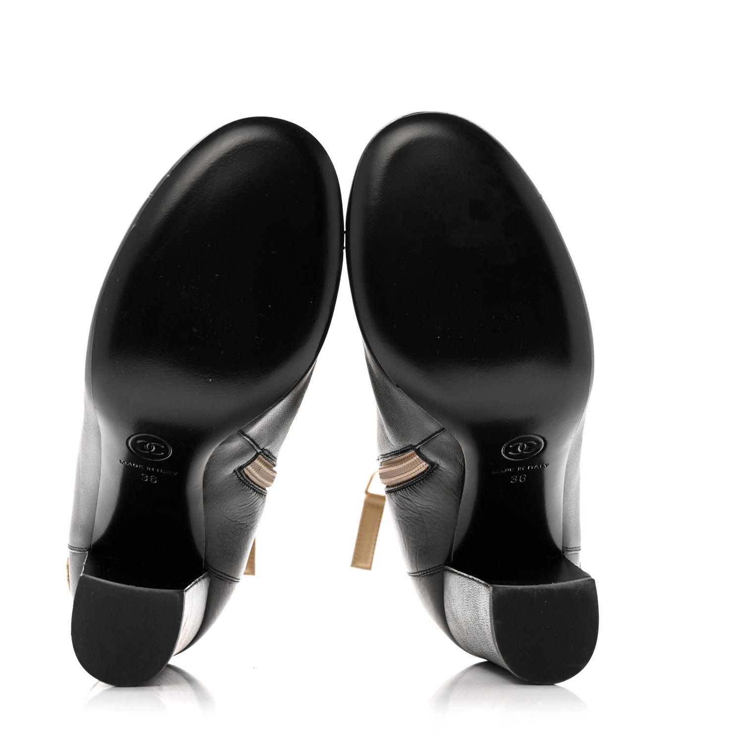 Chanel Tumbled Calfskin CC Short Boots 36 Beige Black 7 of 12
