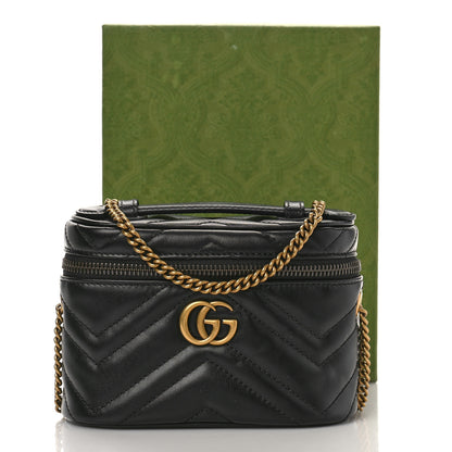Gucci Calfskin Matelasse Chevron Mini GG Marmont Top Handle Bag Black 11 of 11
