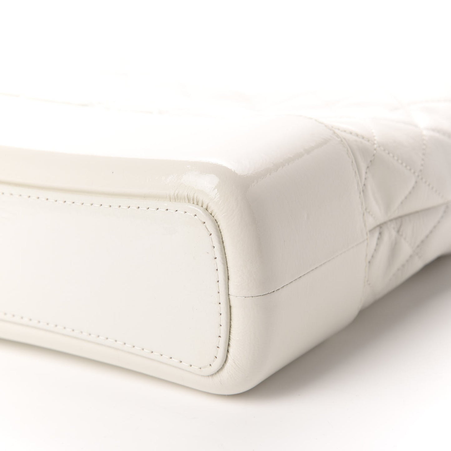 Patent Goatskin Quilted Medium Gabrielle Hobo White
