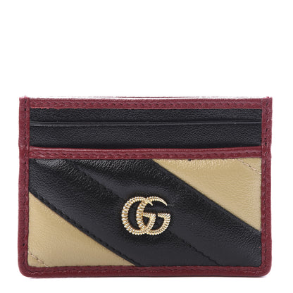 Gucci Azalea Calfskin Matelasse Diagonal Patchwork Torchon GG Marmont Card Case Black Beige Romantic Cerise 1 of 7
