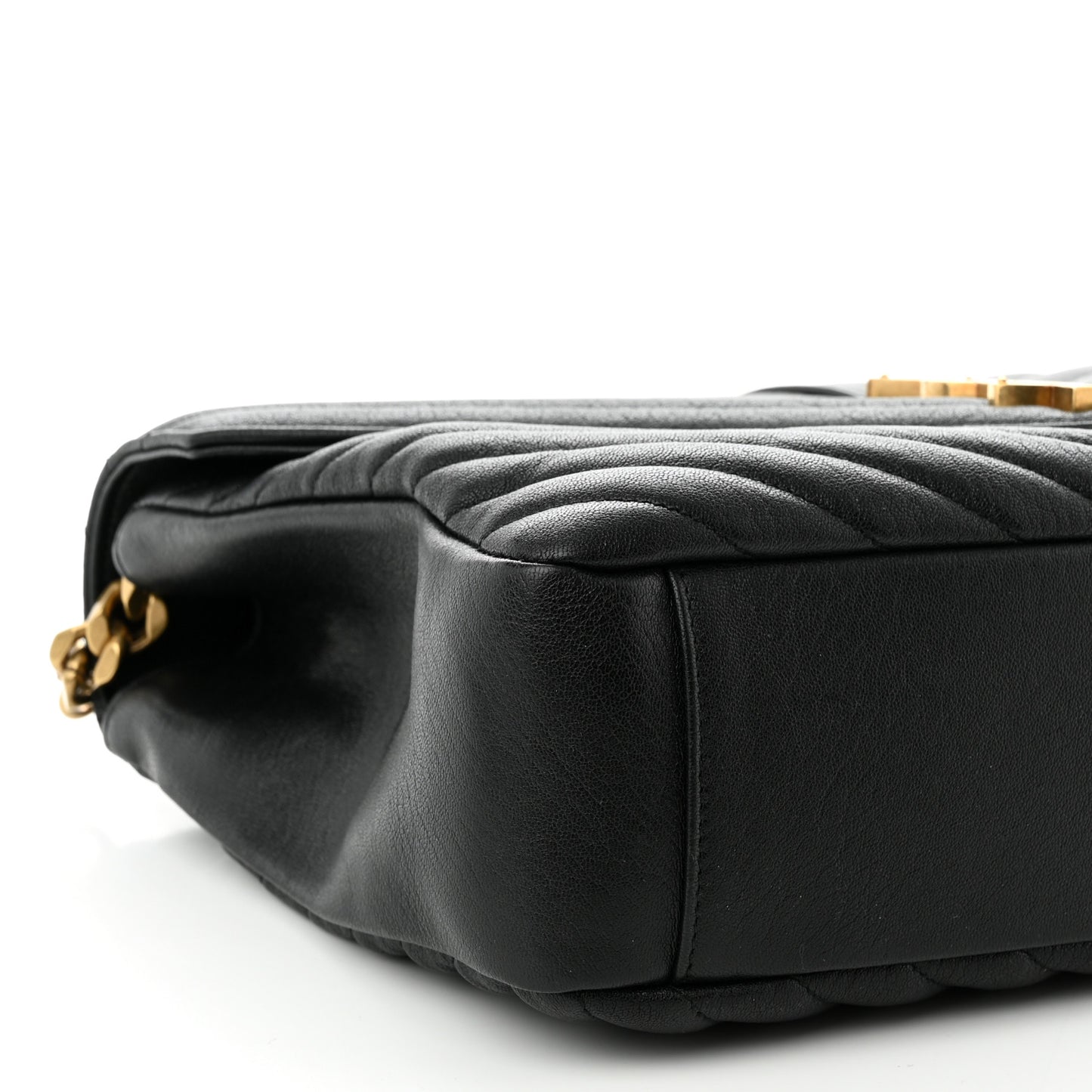 Sheepskin Matelasse Chevron Monogram Large College Satchel Black