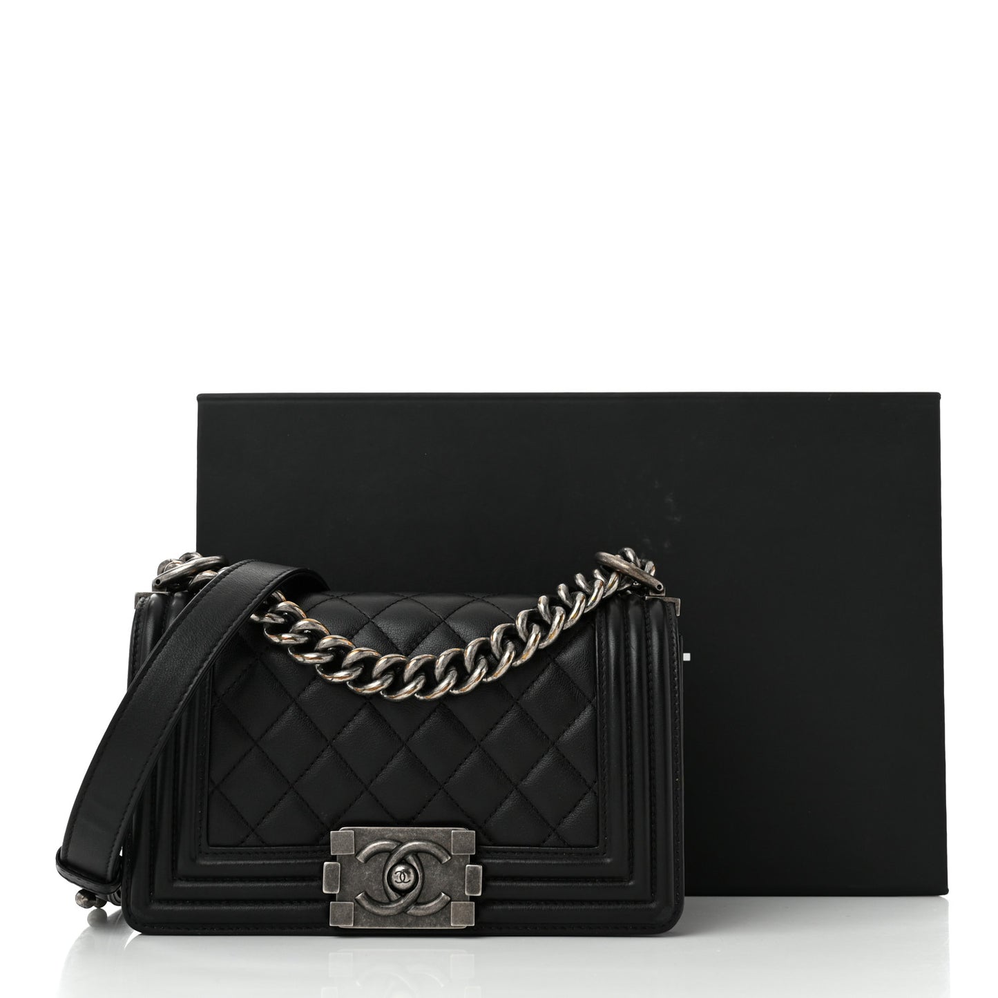 Calfskin Quilted Small Boy Flap Black
