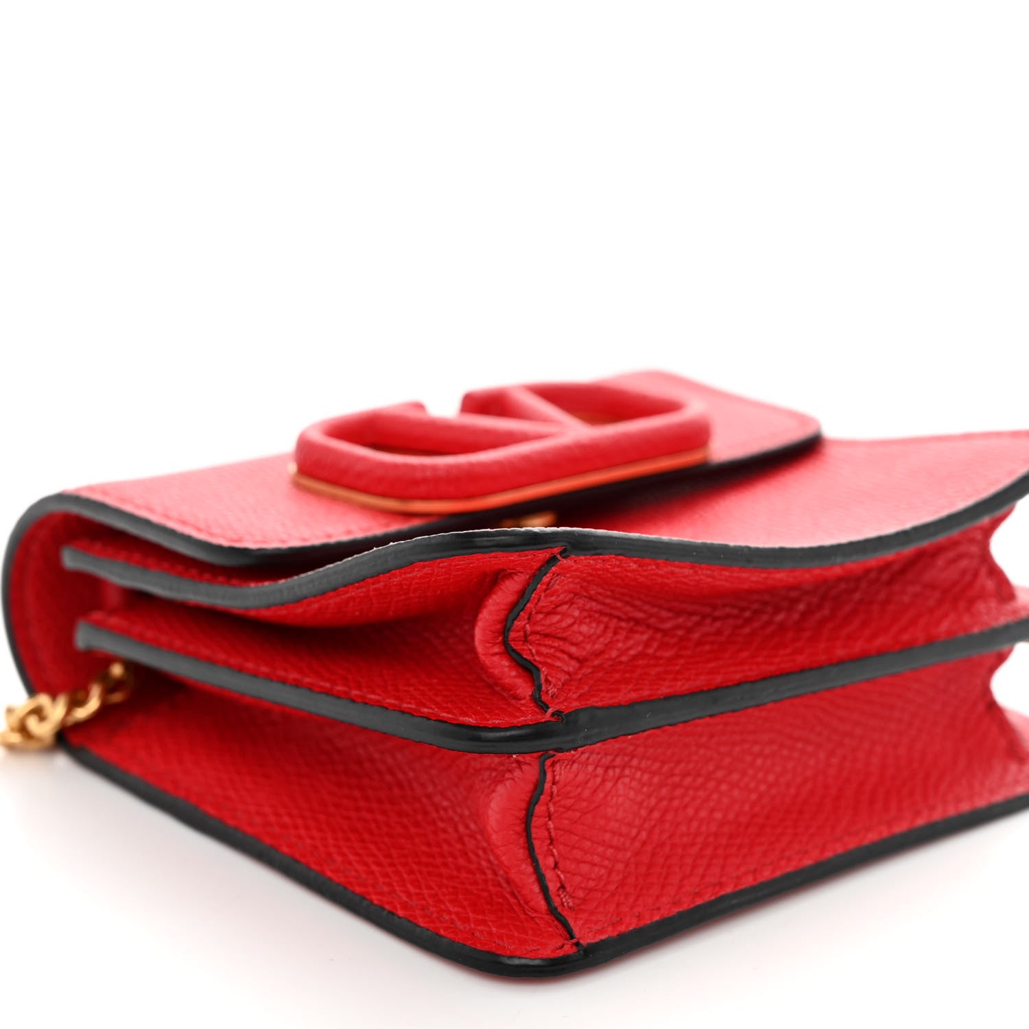 Valentino Garavani Grainy Calfskin VLogo Compact Wallet with Chain Rouge Pur 8 of 9