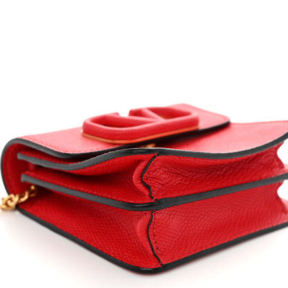 Valentino Garavani Grainy Calfskin VLogo Compact Wallet with Chain Rouge Pur 8 of 9