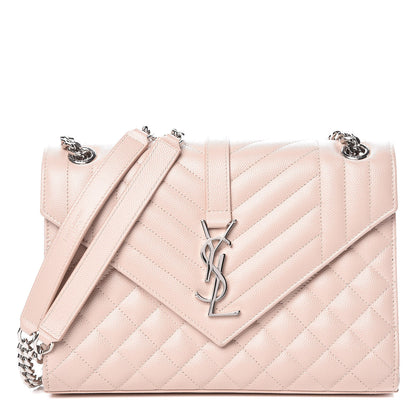 Saint Laurent Grain De Poudre Textured Mixed Matelasse Medium Triquilt Monogram Satchel Marble Pink 1 of 8