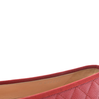 Chanel Caviar Quilted CC Cap Toe Ballerina Flats 37.5 Red 10 of 10