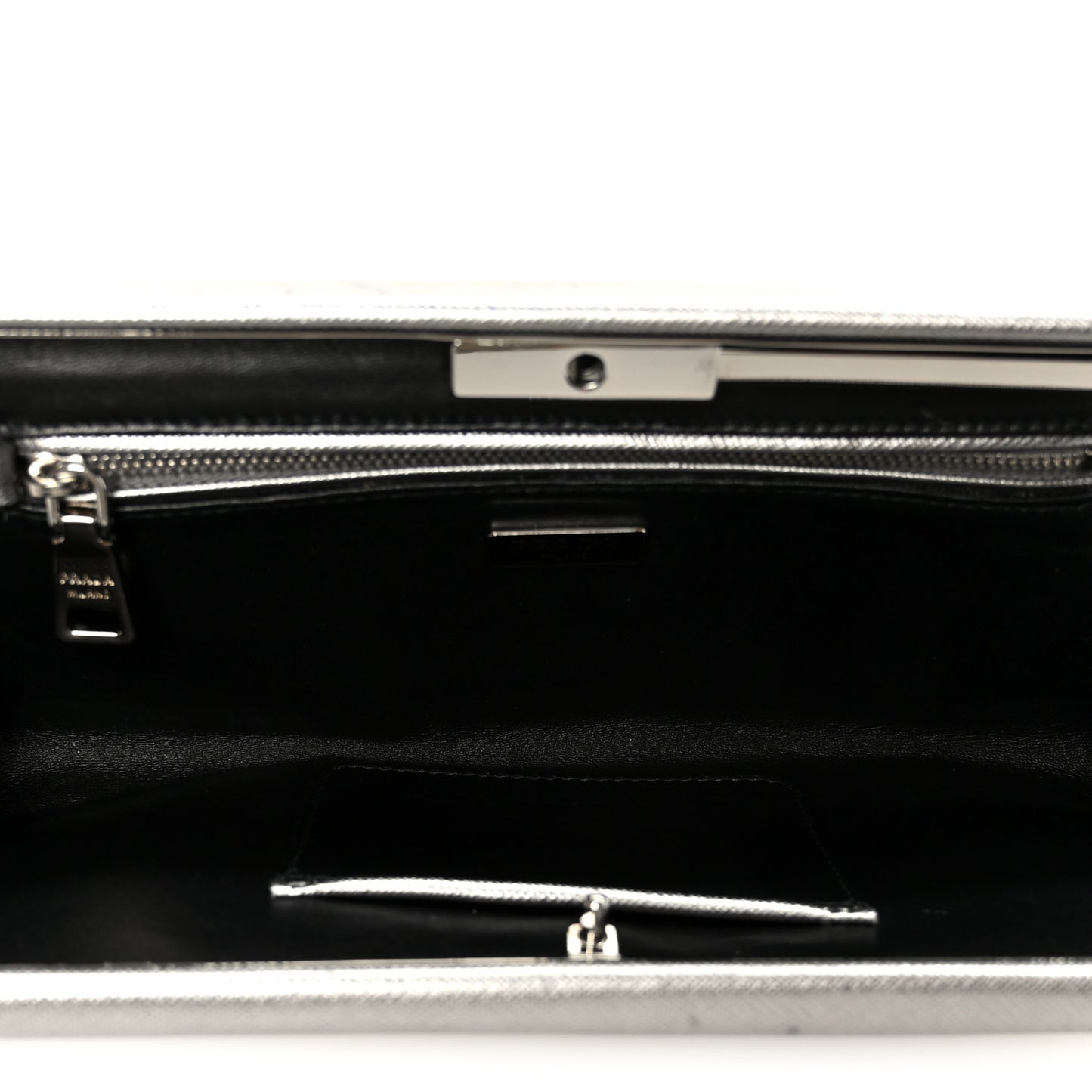 Metallic Saffiano Frame Clutch Cromo