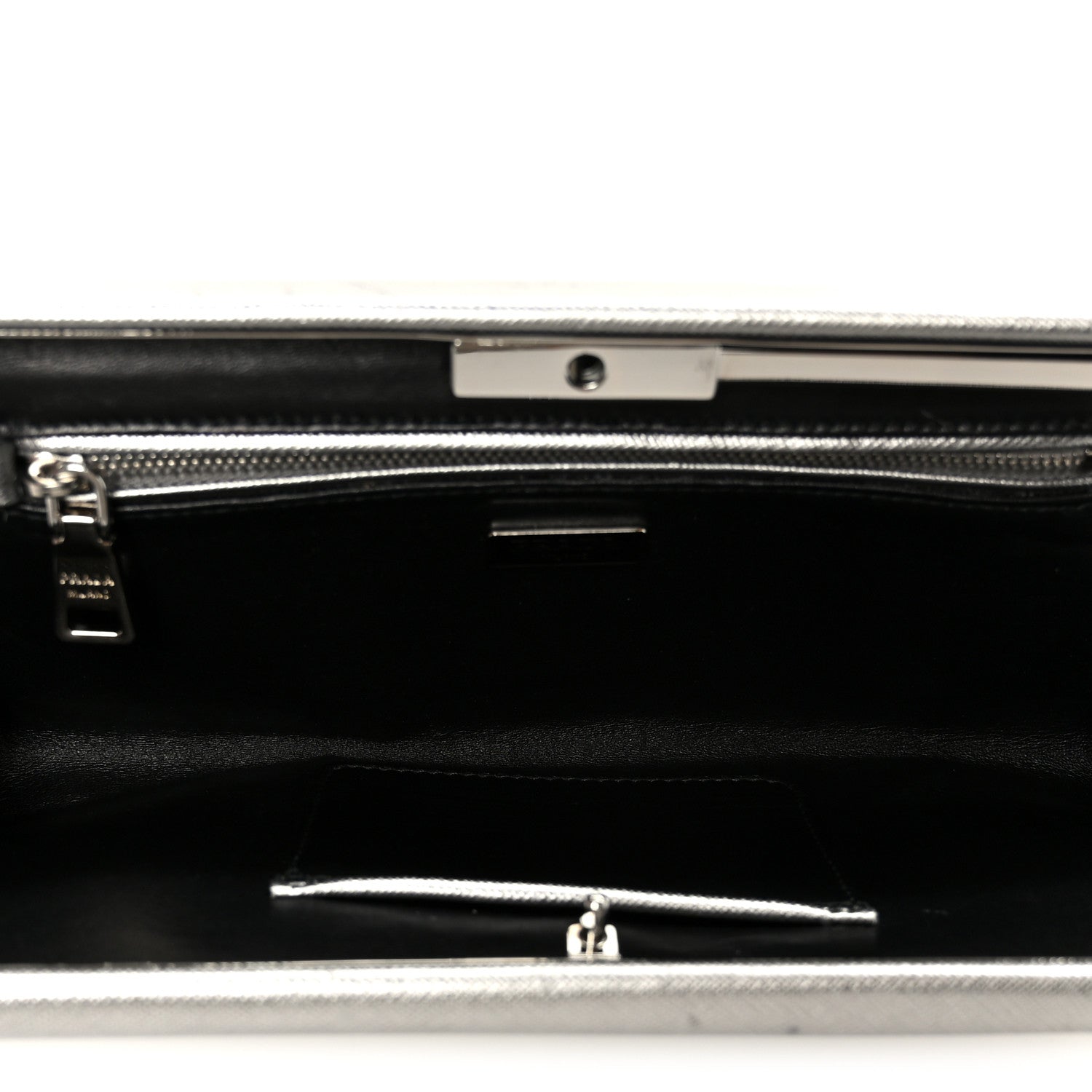 Prada Metallic Saffiano Frame Clutch Cromo 5 of 9