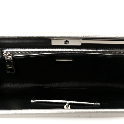 Prada Metallic Saffiano Frame Clutch Cromo 5 of 9