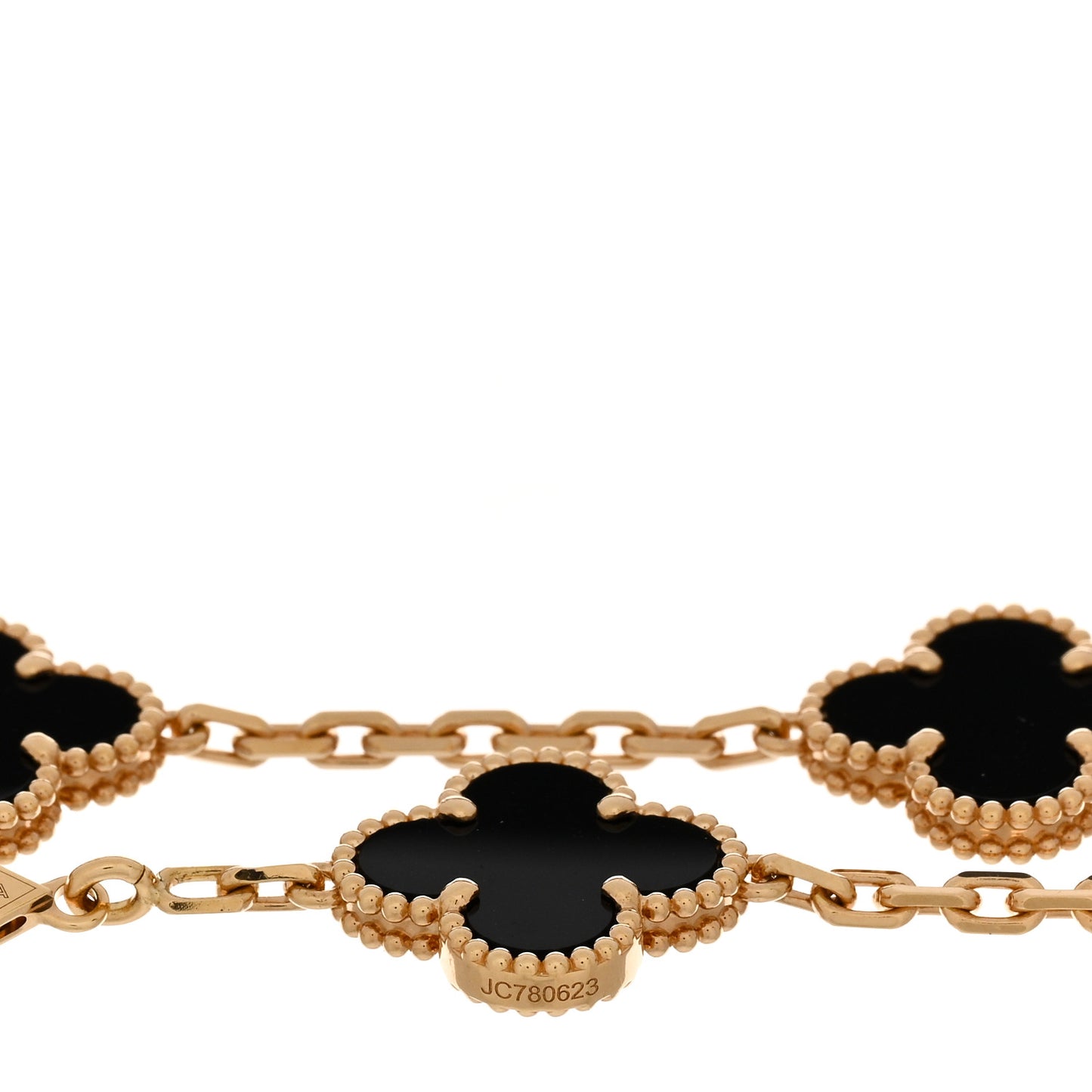 18K Yellow Gold Black Onyx 5 Motifs Vintage Alhambra Bracelet