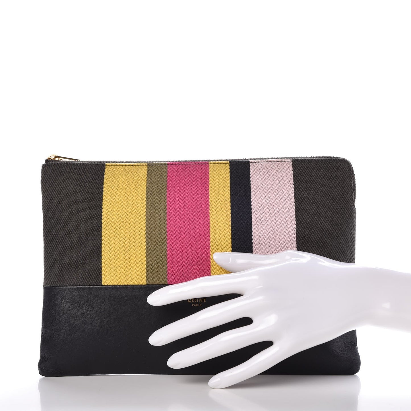 Cotton Canvas Lambskin Striped Solo Clutch Pouch Black