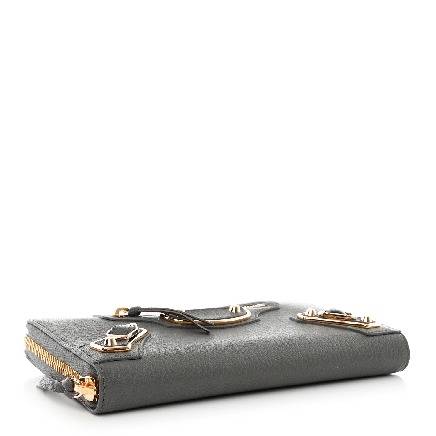 Balenciaga Chevre Gold Metallic Edge Hardware Zip Around Wallet Gris Acier 4 of 9