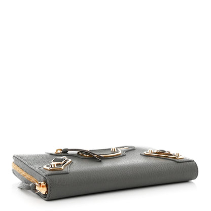 Balenciaga Chevre Gold Metallic Edge Hardware Zip Around Wallet Gris Acier 4 of 9
