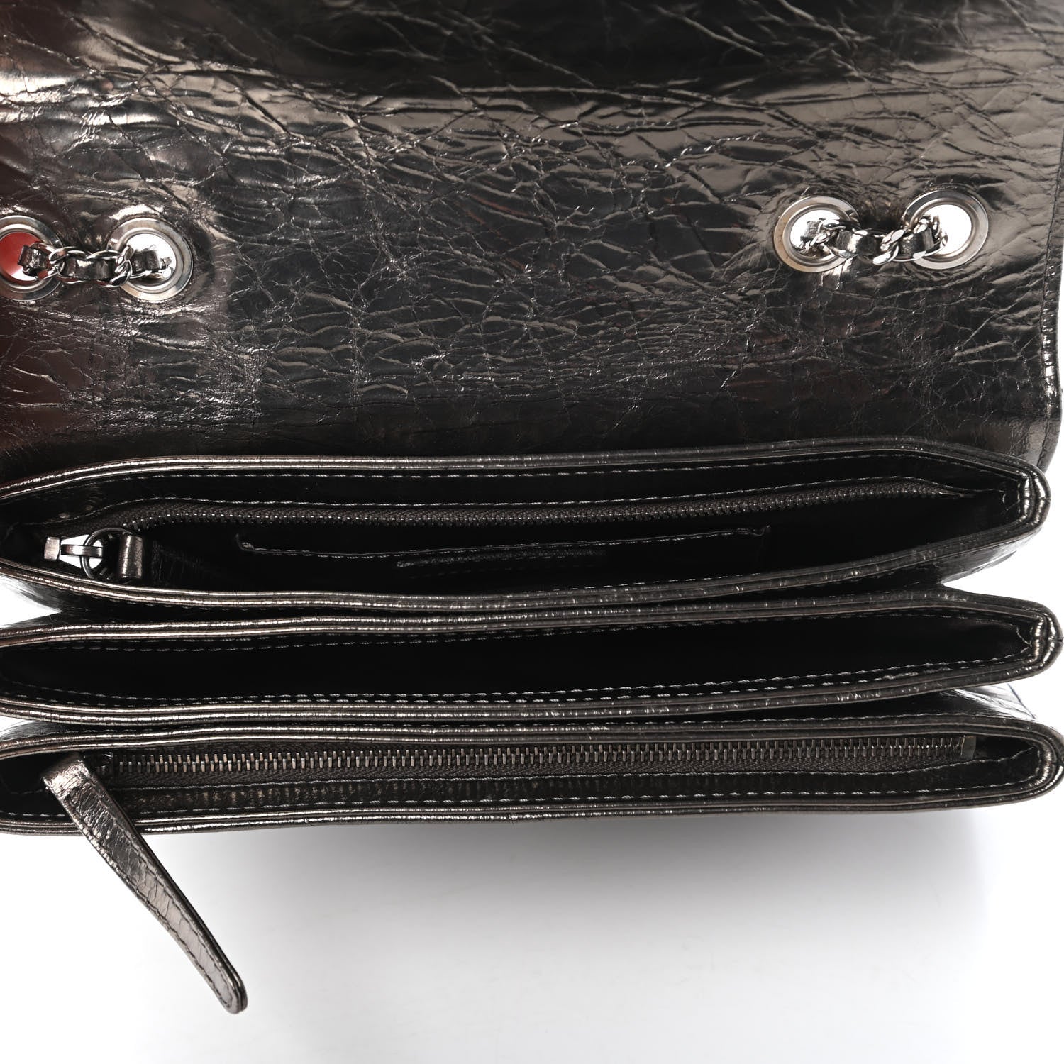 Chanel Metallic Crackled Calfskin Medium Clam's Pocket Flap Dark Silver 5 of 10