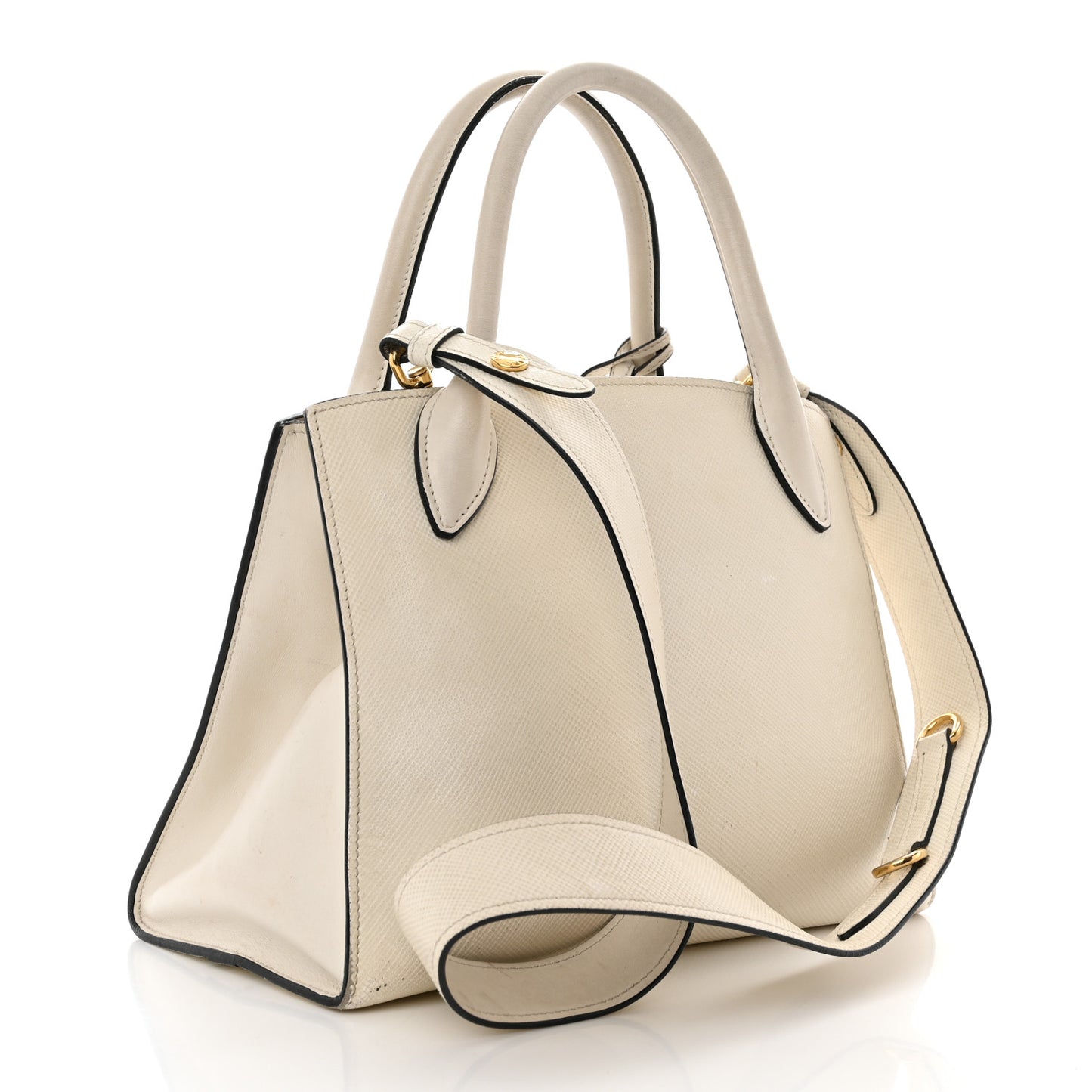 Saffiano Cuir Calfskin Small Monochrome Top Handle Tote White