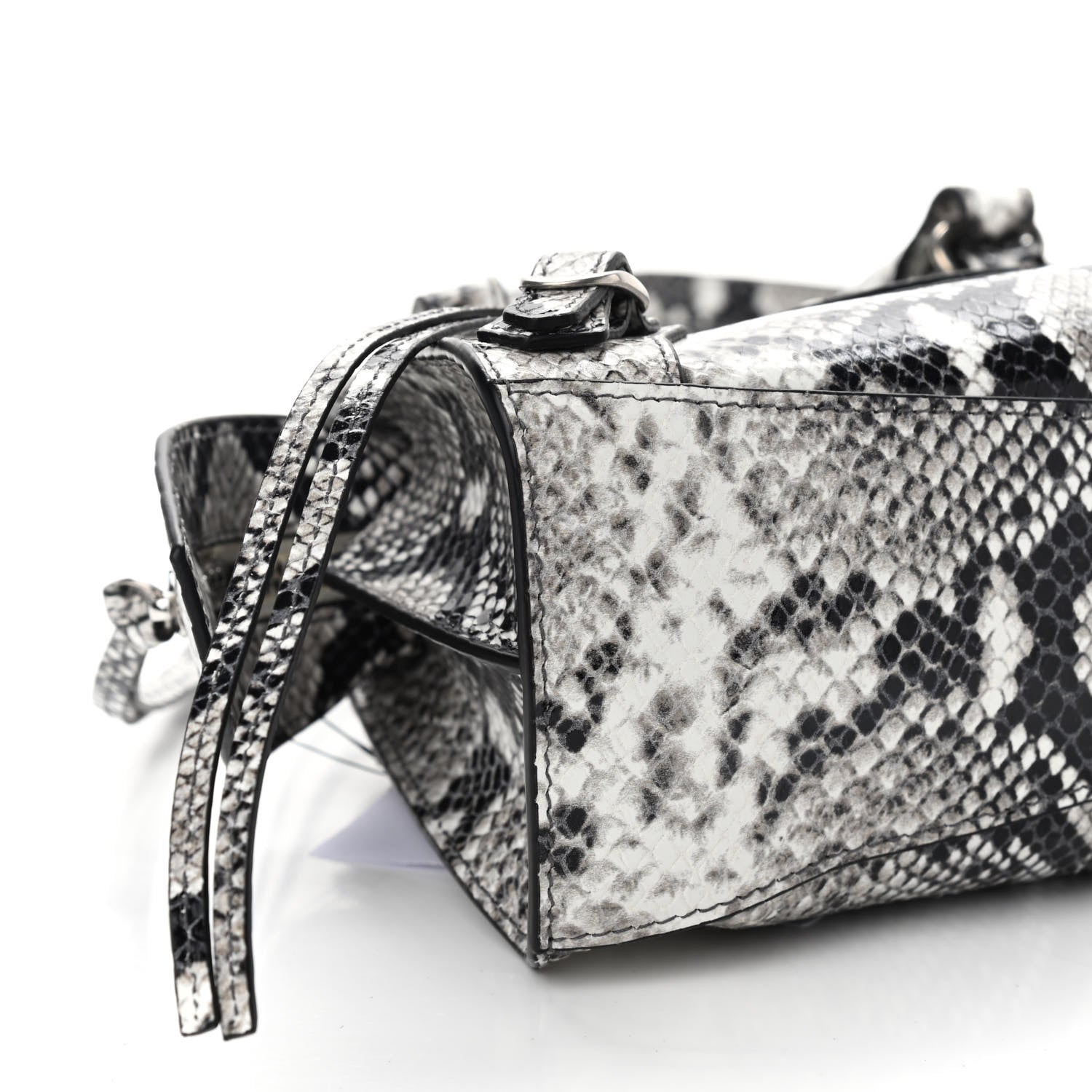 Balenciaga Grained Calfskin Snake Effect Neo Classic Silver Hardware Mini City Black White 8 of 9