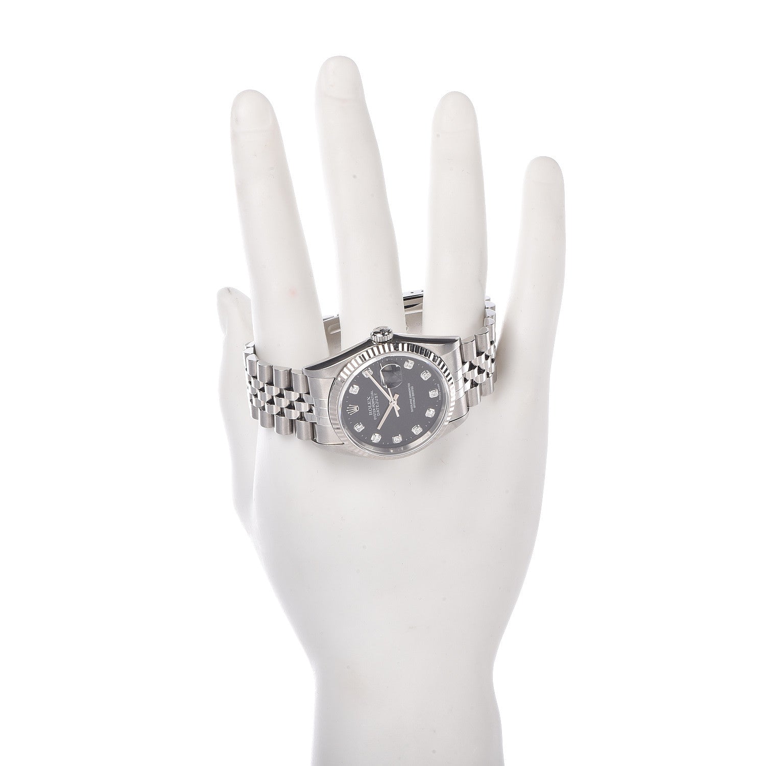 Rolex Stainless Steel 18K White Gold Diamond 36mm Oyster Perpetual Datejust Watch Black 16234 2 of 6