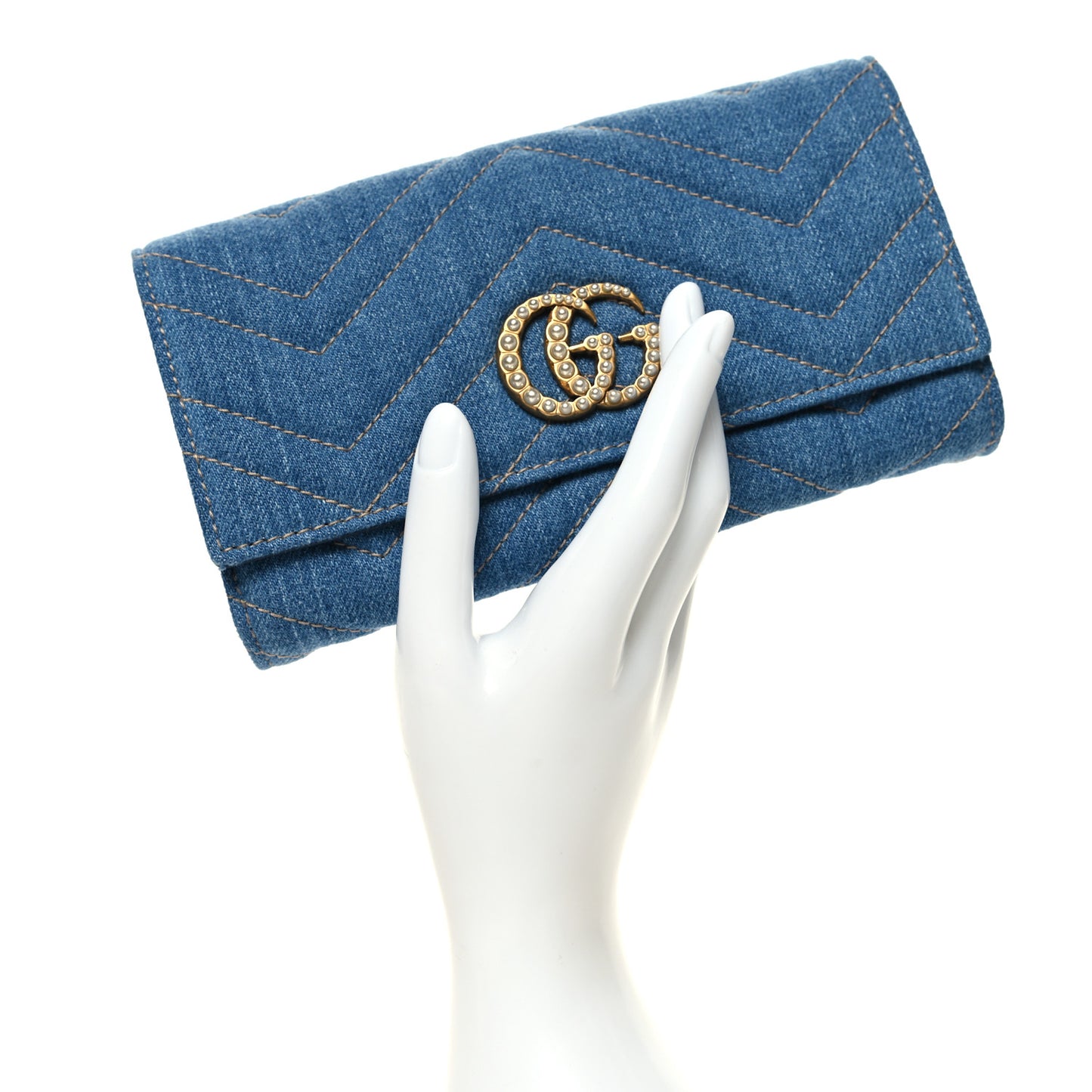 Denim Matelasse Pearly GG Marmont Continental Wallet Blue