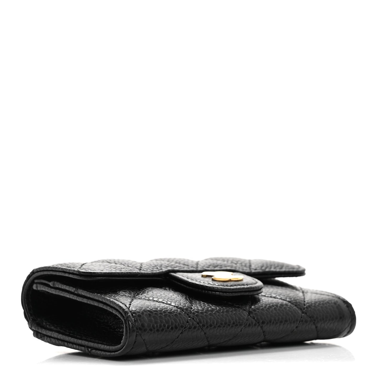 Caviar Quilted Flap Card Holder Wallet Black