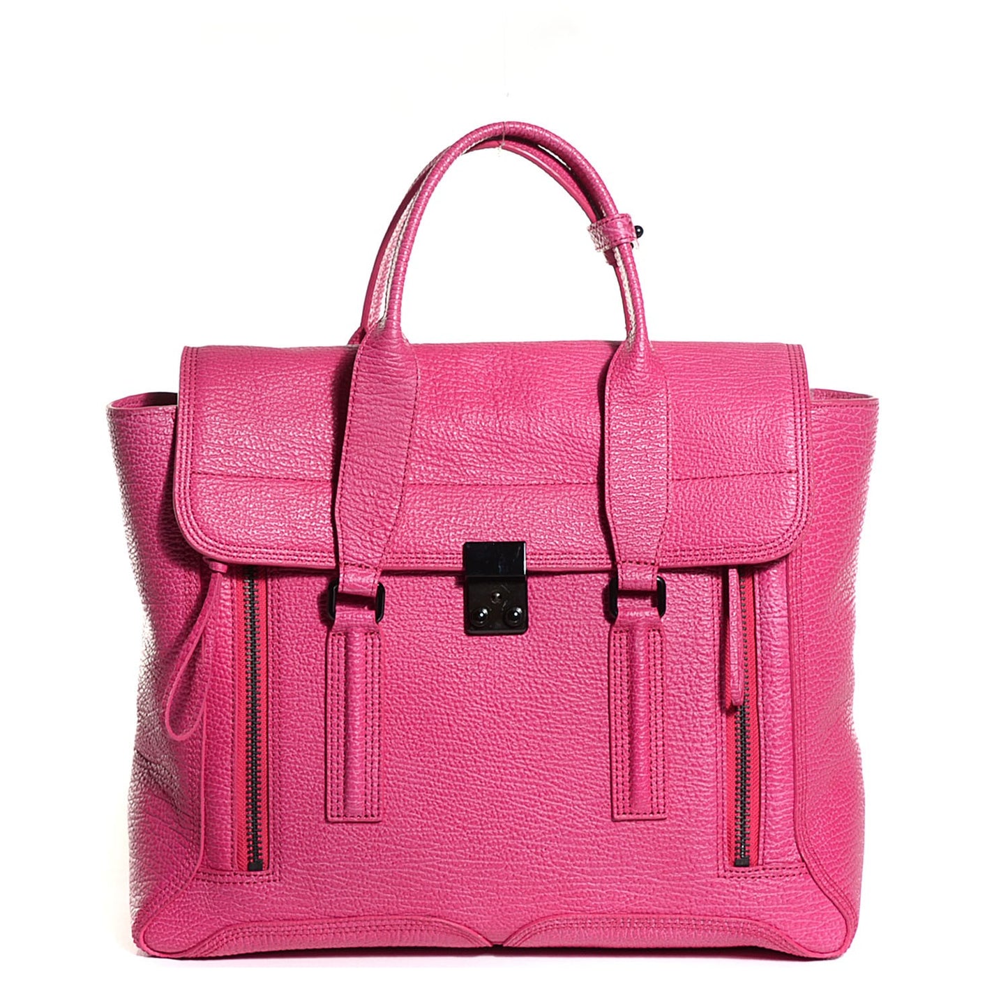 3.1 Textured Calfskin Large Pashli Satchel Bright Fuchsia