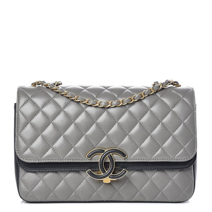 Chanel Lambskin Quilted Large CC Chic Flap Grey Dark Navy 1 of 10