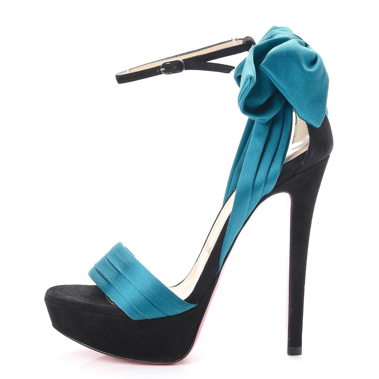 Christian Louboutin Satin Veau Velours Vampanodo 140 Platform Sandals 35 Black Peacock 1 of 9