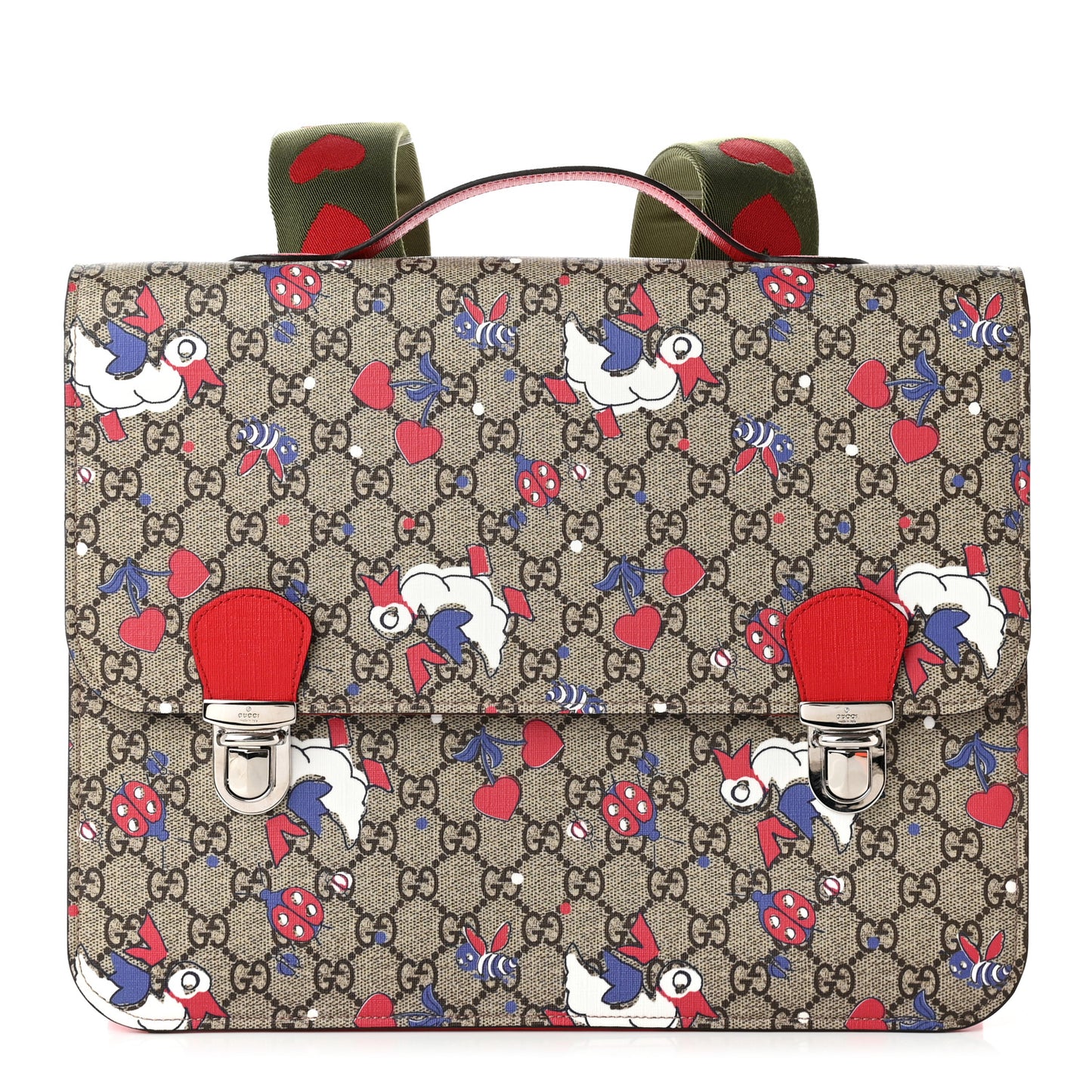 GG Supreme Monogram Ducks Childrens Backpack Red