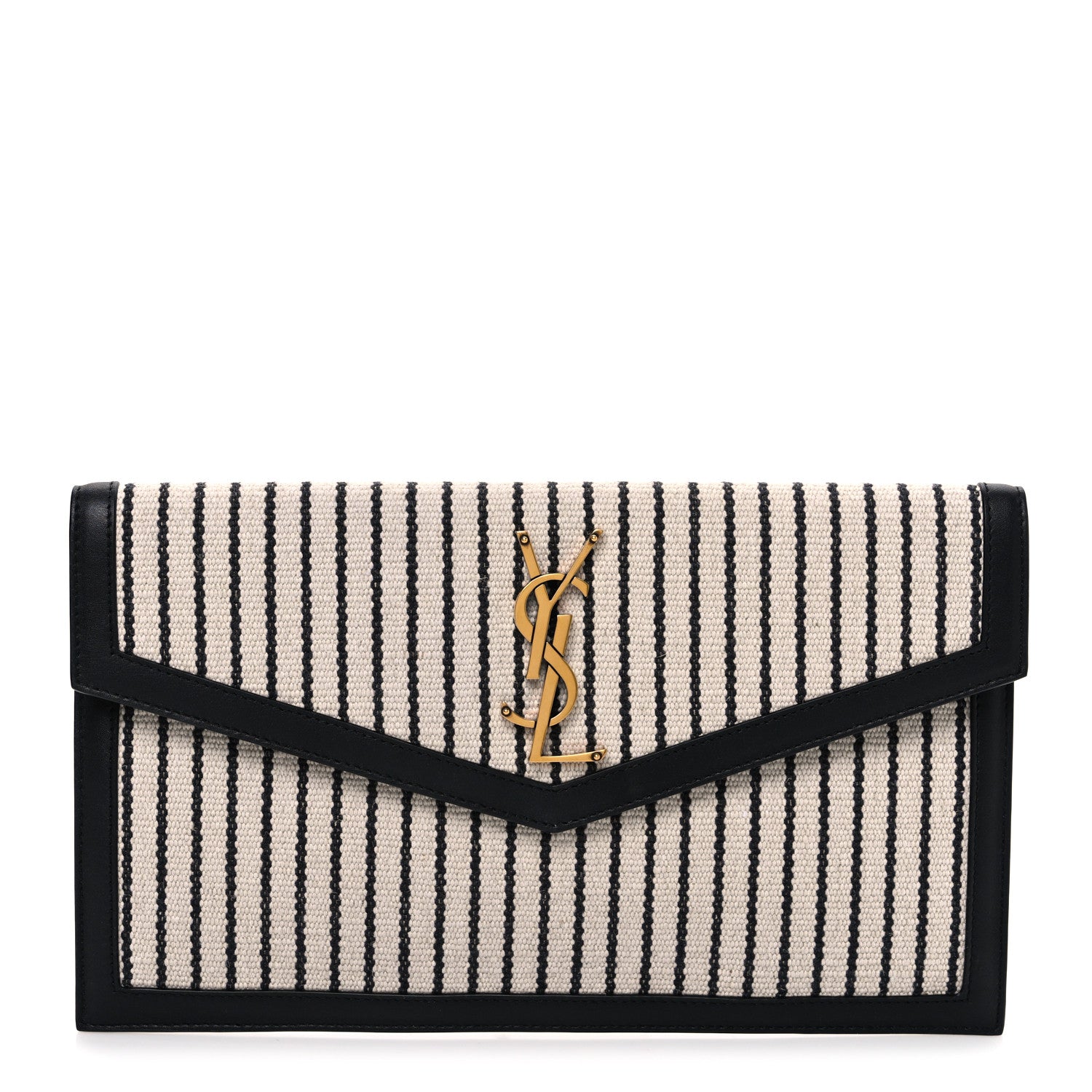 Saint Laurent Canvas Striped Uptown Pouch Beige Black 1 of 7