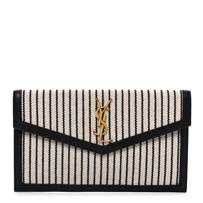 Saint Laurent Canvas Striped Uptown Pouch Beige Black 1 of 7