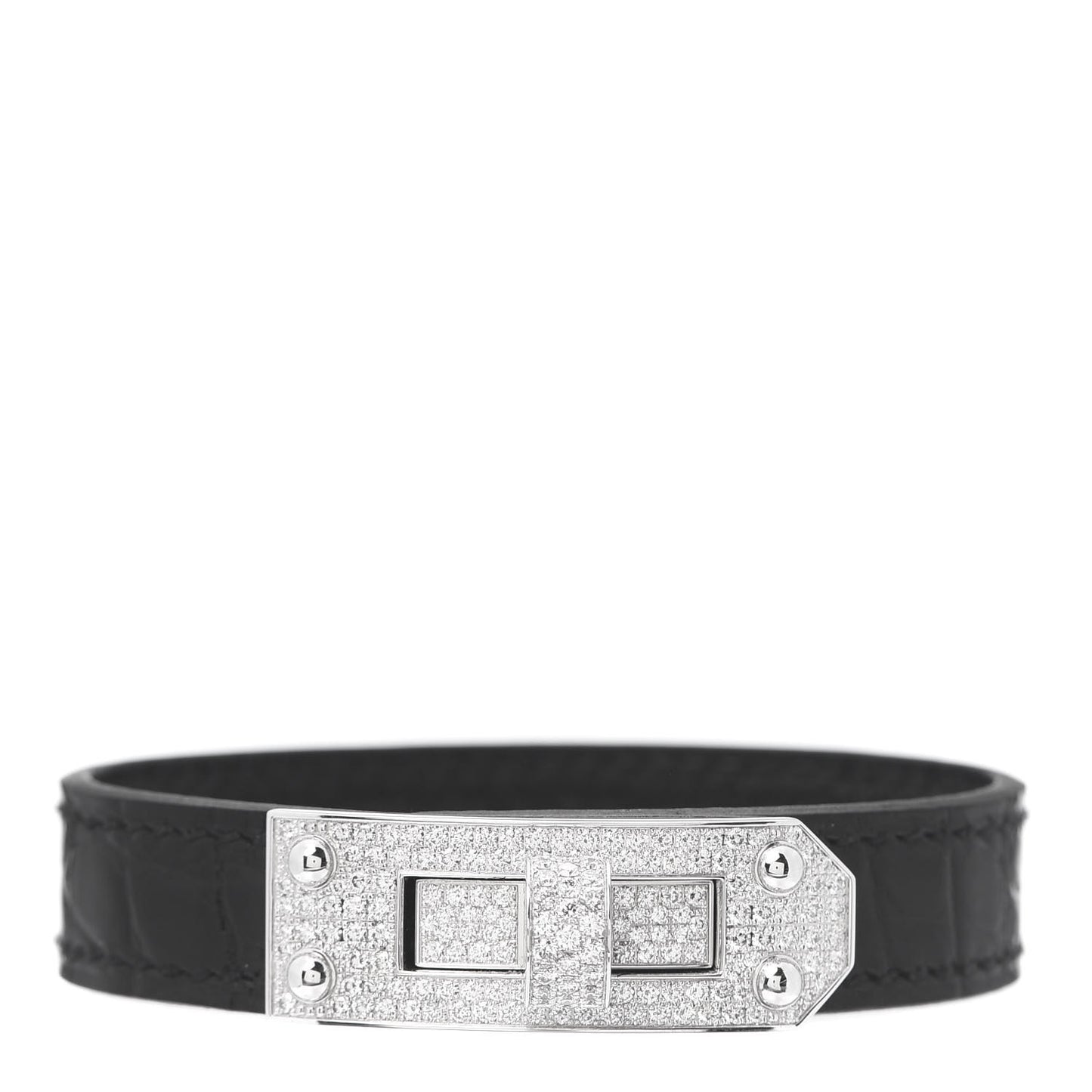 18K White Gold Shiny Alligator Diamond Kelly Bracelet ST
