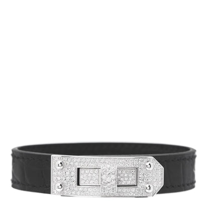 Hermes 18K White Gold Shiny Alligator Diamond Kelly Bracelet ST 1 of 8