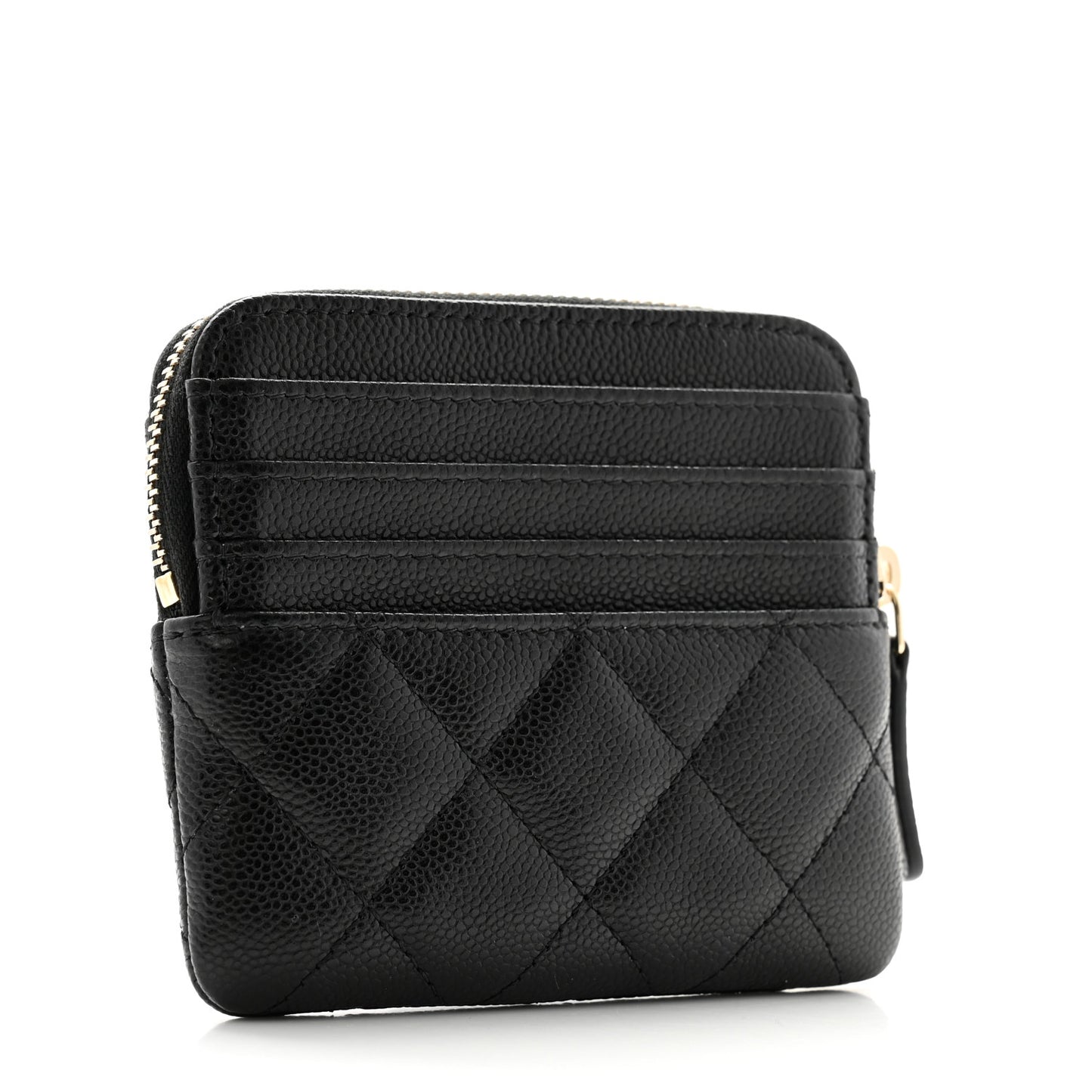 Caviar Quilted Zip Card Holder Wallet Black