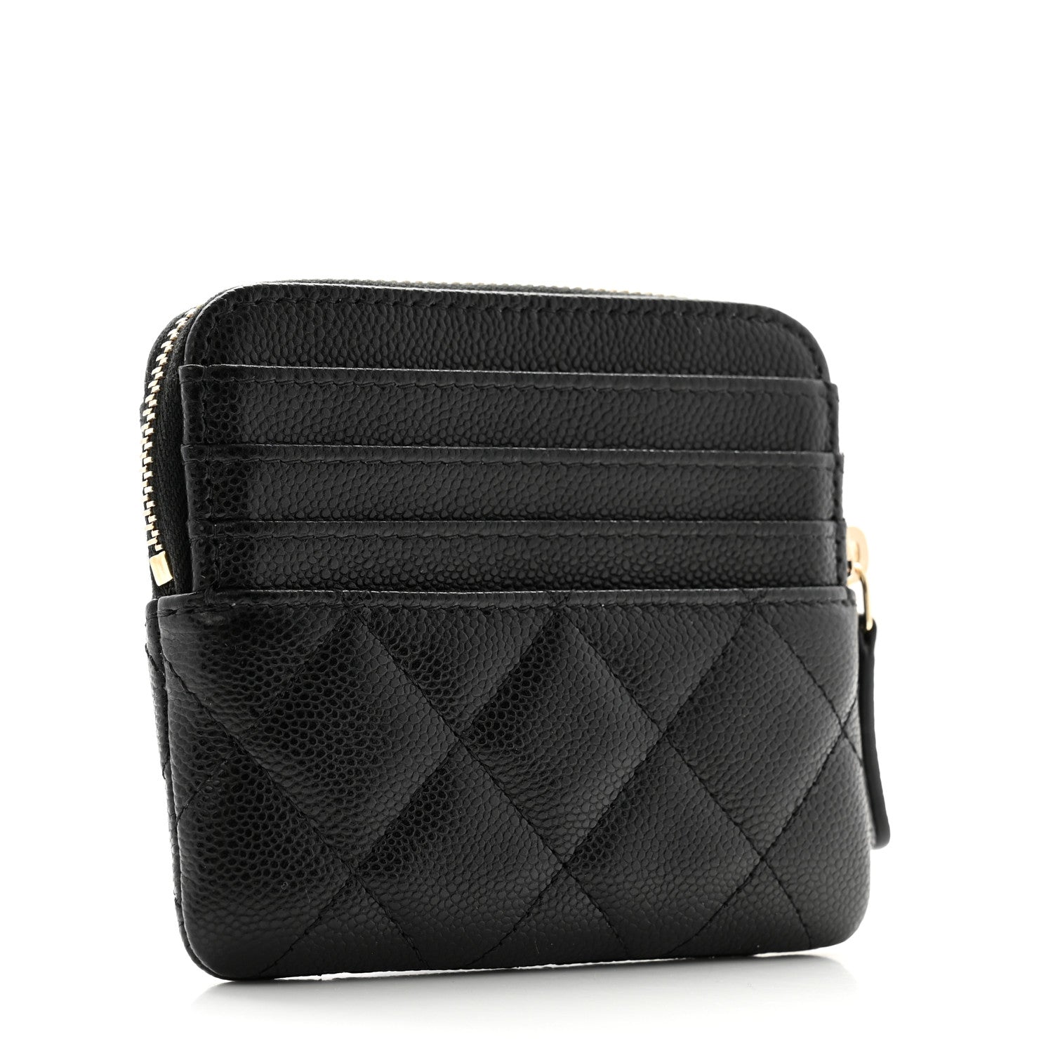 Chanel Caviar Quilted Zip Card Holder Wallet Black 3 of 8