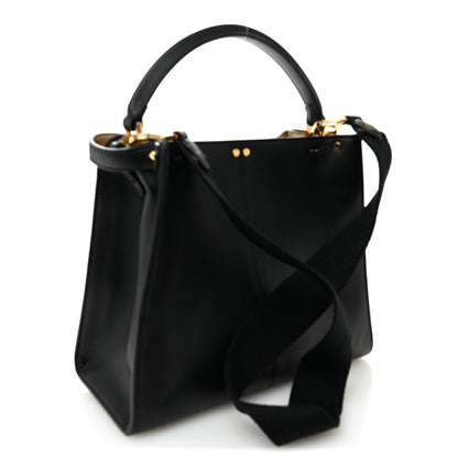 Fendi Vitello Seta Glazed Fabric FF 1974 Medium Peekaboo X-Lite Black Mogano Panna 3 of 10