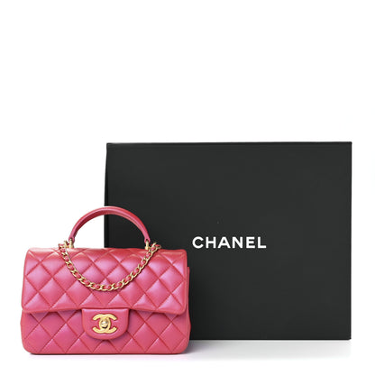 Chanel Iridescent Lambskin Quilted Mini Top Handle Rectangular Flap Red 13 of 13