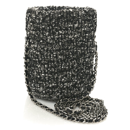 Chanel Tweed Mini Bucket Drawstring Bag Black Silver 3 of 10
