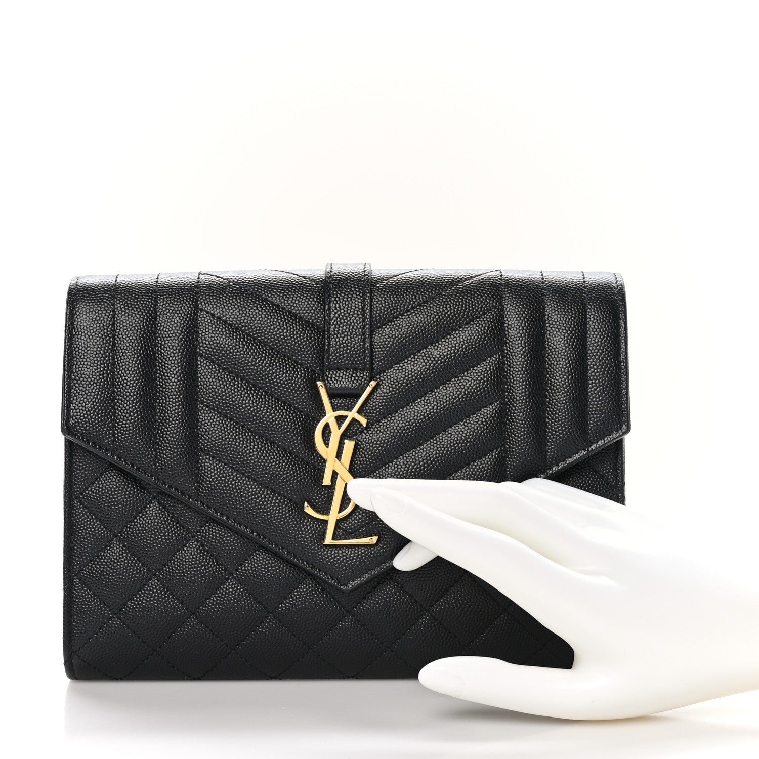 Saint Laurent Grain De Poudre Textured Mixed Matelasse Triquilt Monogram Clutch Black 2 of 8