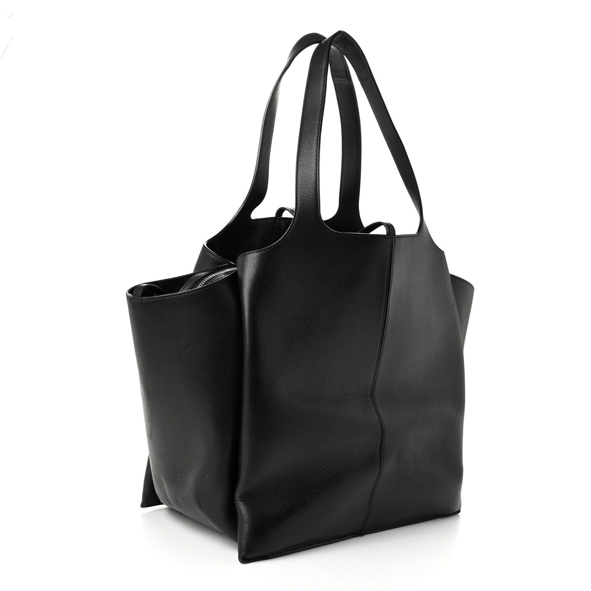 Supple Natural Calfskin Vertical Tri-Fold Bag Black