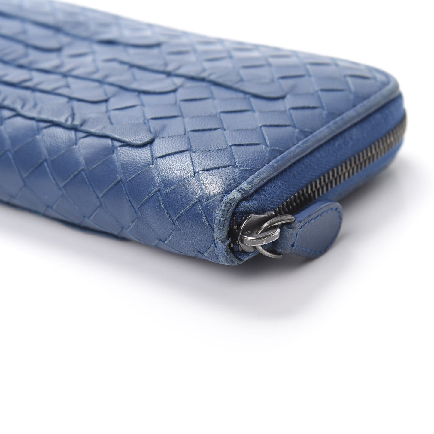 Nappa Intrecciato Zip Around Wallet Blue