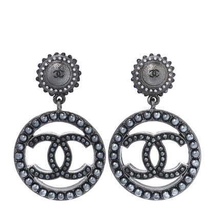 Chanel Ruthenium Beaded CC Drop Earrings Dark Grey 1 of 5