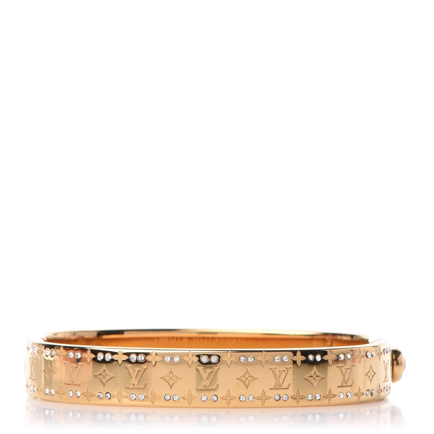 Louis Vuitton Brass Crystal Monogram Nanogram Strass Cuff S Gold 3 of 7