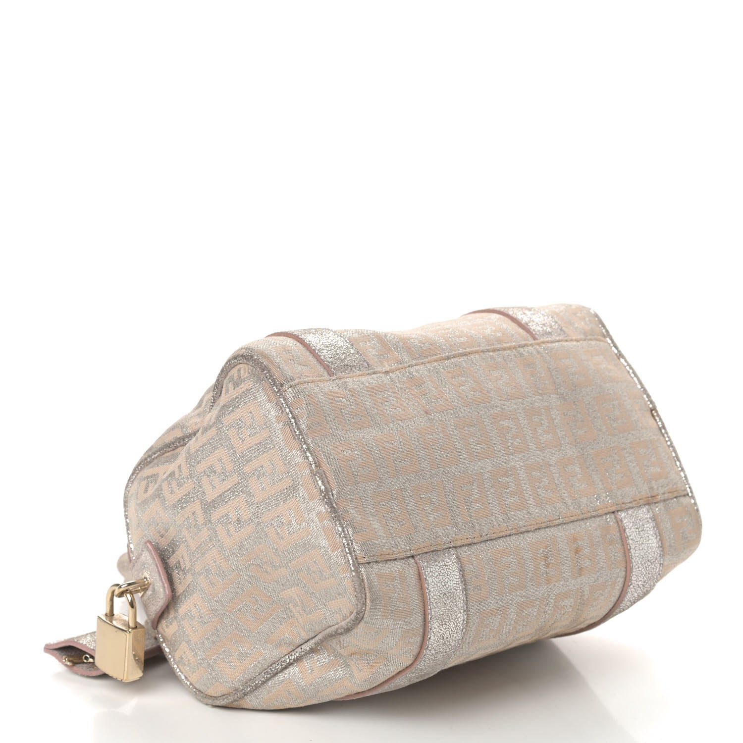 Fendi Metallic Jacquard Zucchino Mini Forever Boston Gold Silver 3 of 4