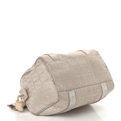 Fendi Metallic Jacquard Zucchino Mini Forever Boston Gold Silver 3 of 4