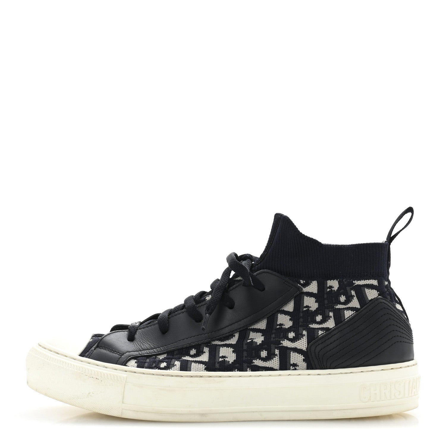 Christian Dior Technical Knit Calfskin Oblique Womens Walk'n Dior High Top Sneakers 39 Deep Blue 1 of 9