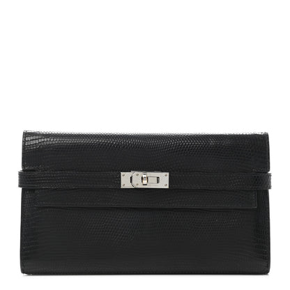 Hermes Lizard Kelly Longue Wallet Black 1 of 4