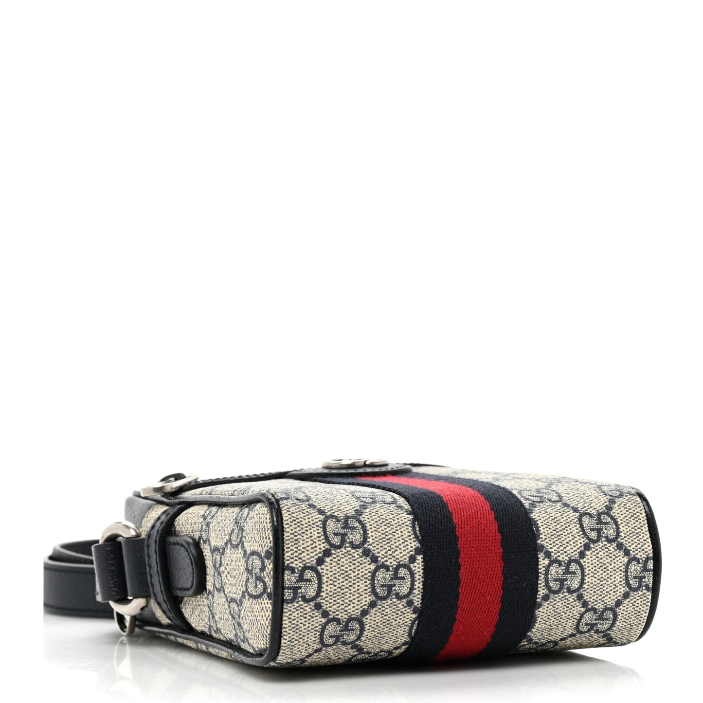 GG Supreme Monogram Textured Calfskin Web Mini Ophidia Messenger Beige Blue