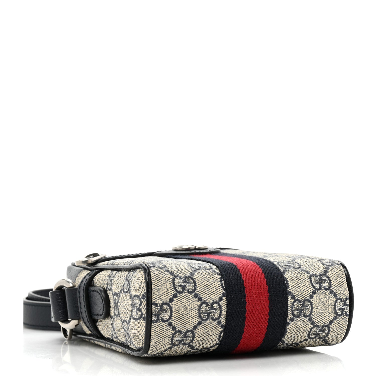 Gucci GG Supreme Monogram Textured Calfskin Web Mini Ophidia Messenger Beige Blue 4 of 14
