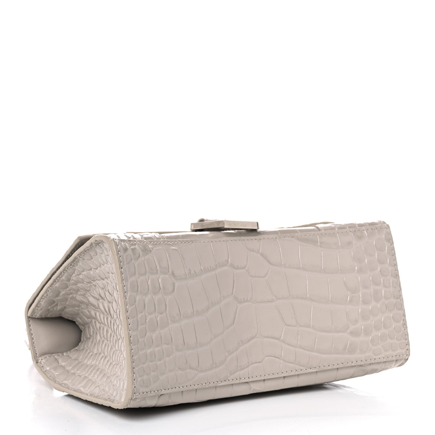 Balenciaga Shiny Calfskin Crocodile Embossed Small Hourglass Top Handle Bag Cold Beige 3 of 10