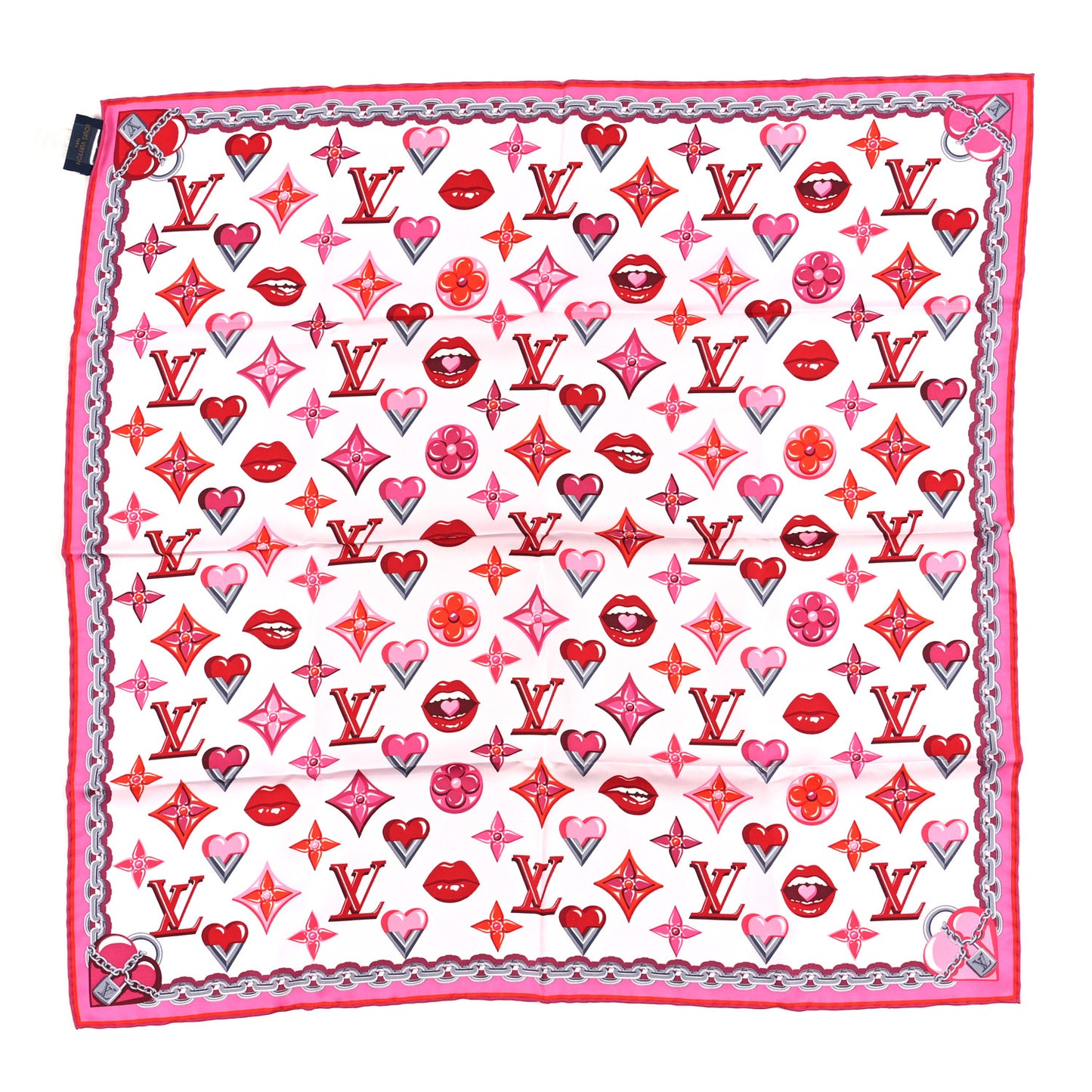 Silk Monogram Lucky Square Scarf Rose Pop